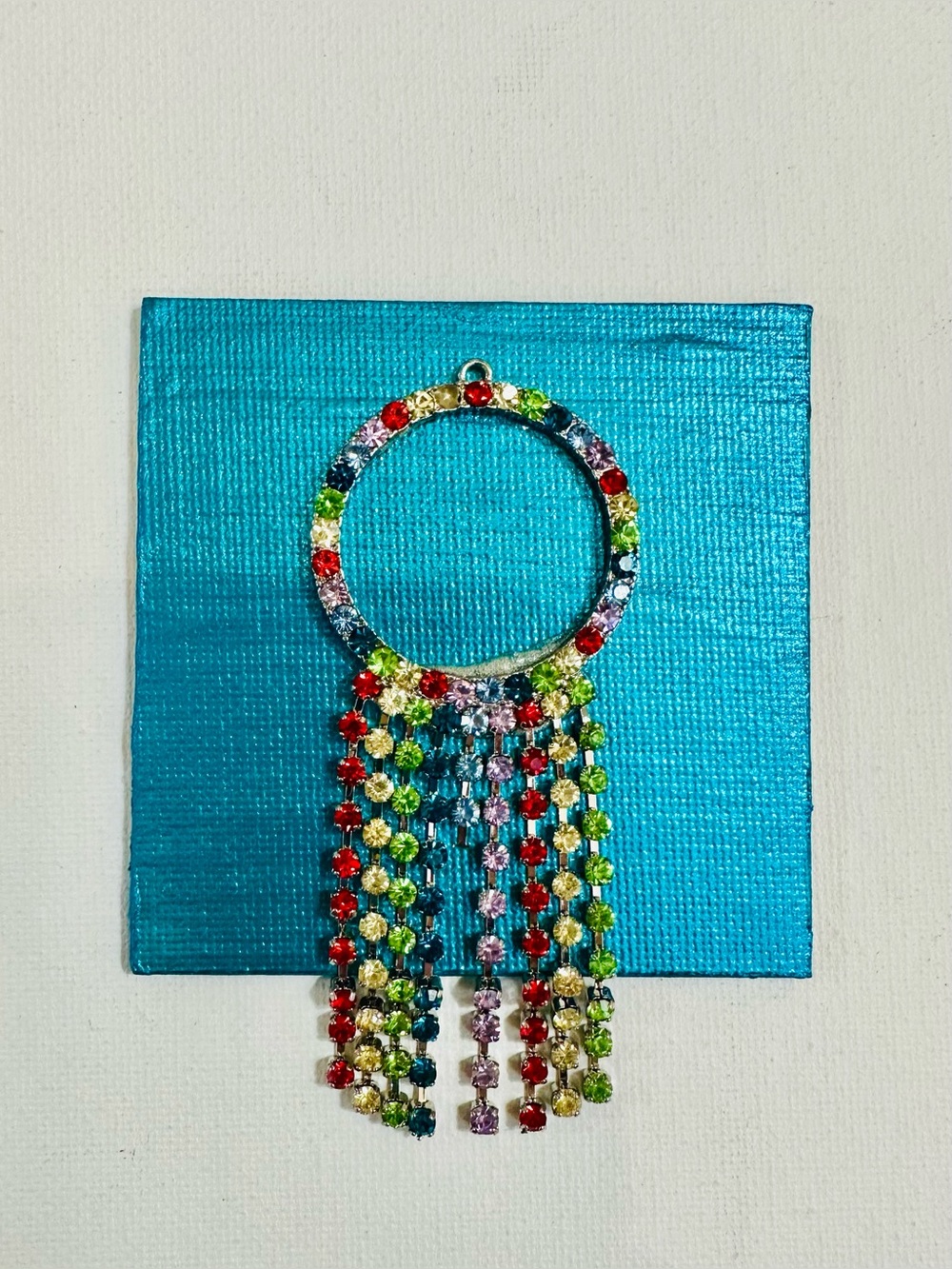 Handmade Multicolor Rhinestone Fringe Mixed Media Magnet 3x3